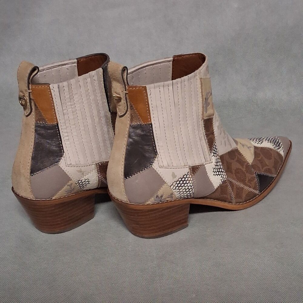 COACH Melody Ankle Boots Women's 9.5 B Beige Brown Patchwork - Picture 8 of 12